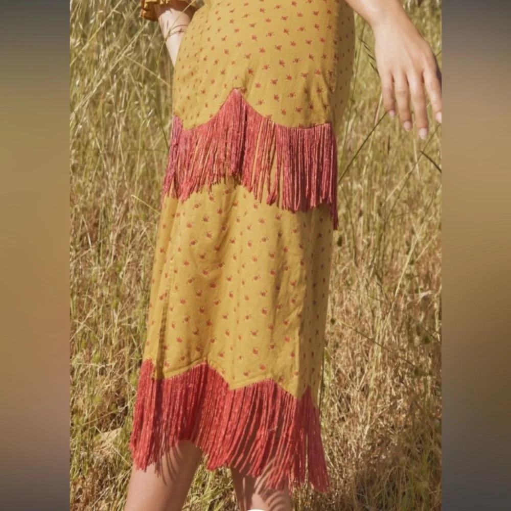 EDDY Mustard Fringe Midi Skirt Set